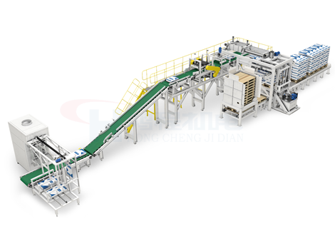 桂林鴻程的機(jī)器人粉體包裝碼跺生產(chǎn)線